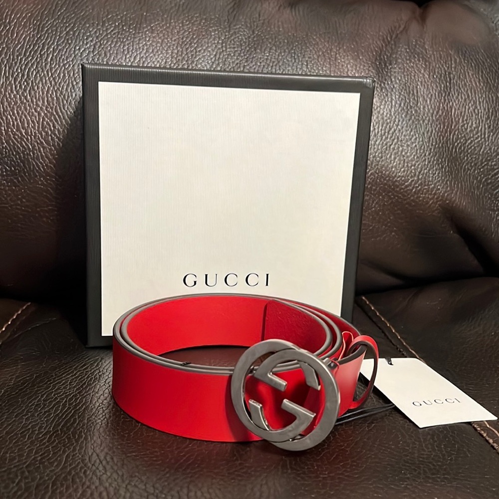 Gucci unisex interlocking GG Marmont logo monogram leather buckle belt NEW - Picture 3 of 9